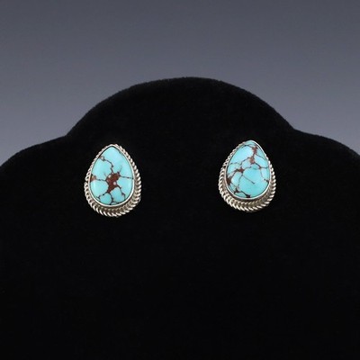 NATIVE AMERICAN NAVAJO SILVER & PRINCE TURQUOISE EARRINGS BY PRISCILLA SMITH