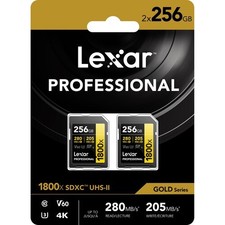 Lexar Professional 1800x SDXC UHS-II Card GOLD Series 256GB 2-Pack