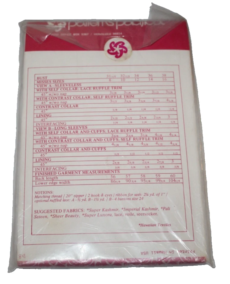 Patterns Pacifica 3000 Long Dress Gown 8 Formal Sewing - Image 2 of 2