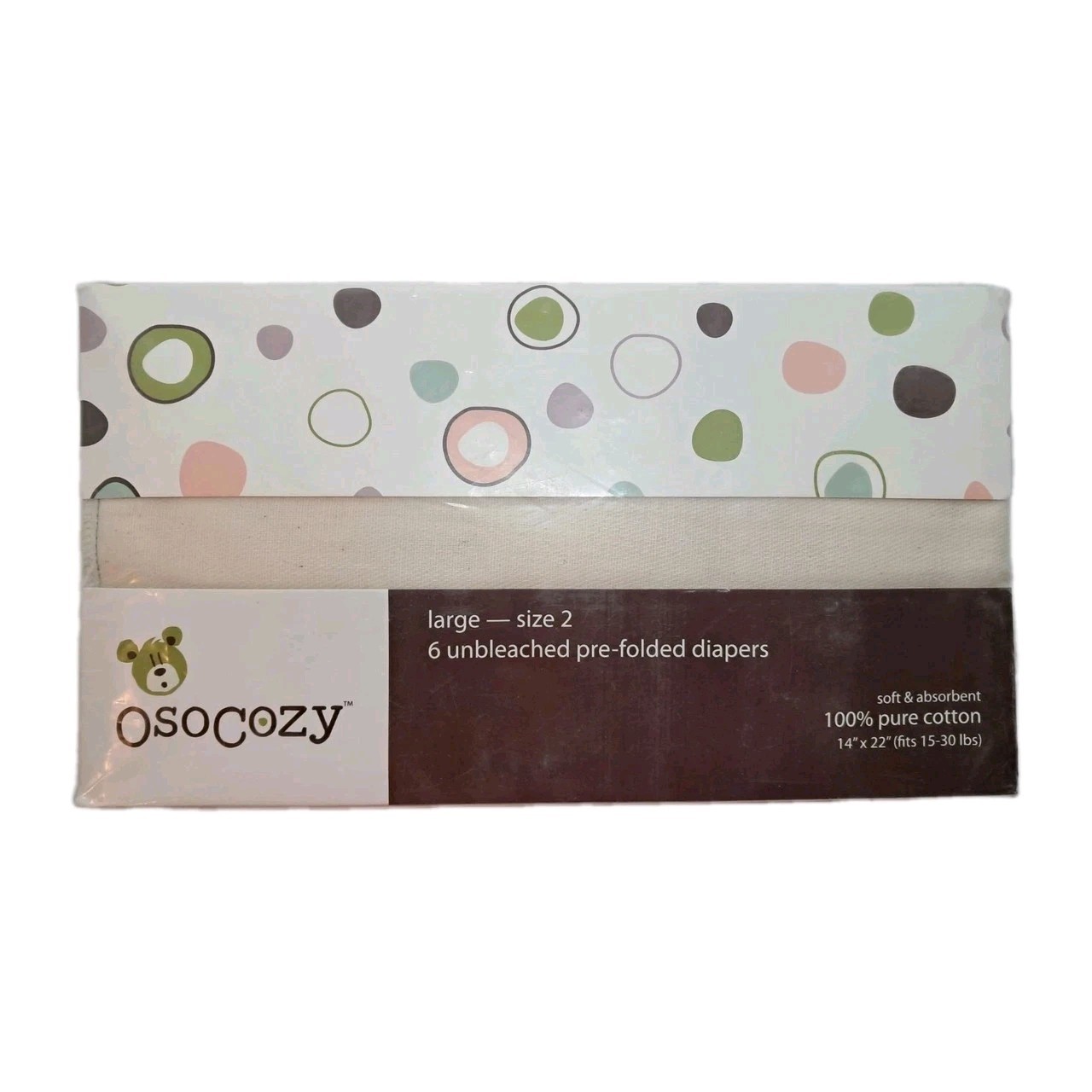 Unbleached Prefold Cloth Baby Diapers Size 2 (15-30 lbs.) 4 PACK