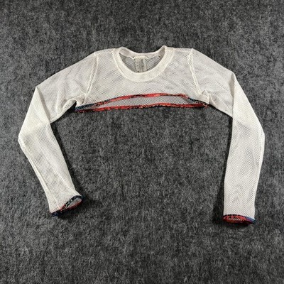 Matte Collection Mesh Swim Shirt Women's Medium White Sheer Long Sleeve Crop