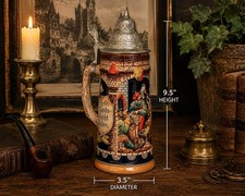 Vintage GERZ W Germany Beer Stein Pewter Lid Medieval Landsknecht Relief 9.5”