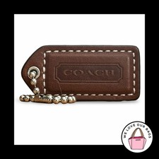 COACH Y2K VINTAGE Hang Tag 2" Brown Leather Bag Charm Keychain Fob Nickel Medium