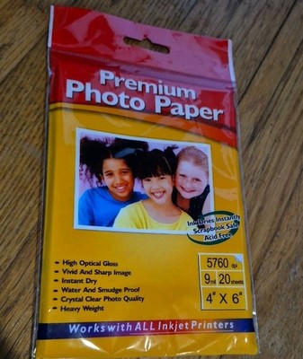 4'' x 6'' Premium Photo Paper Works All Inkjet Printers 20 Sheets New 9mil 5760dpi