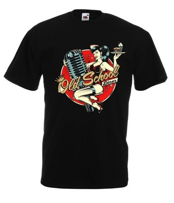Old School Diner Girl Custom Rockabilly vintage schwarze T-Shirt -N/629-SW