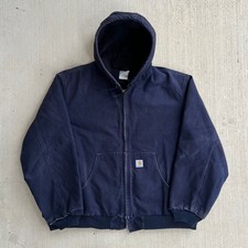 Carhartt J140 DNY blue hooded work wear jacket 2XL