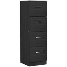 HOMCOM 4 Drawer File Cabinet Locking Filing Cabinet, Black Wood Effect