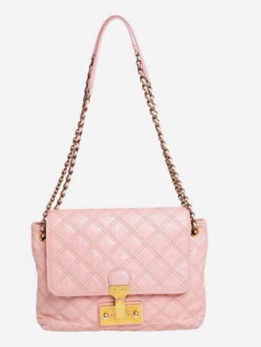 Marc Jacobs Pink Quilted Crossbody Bag Chain Strap Gold Hardware Push Lock Charm