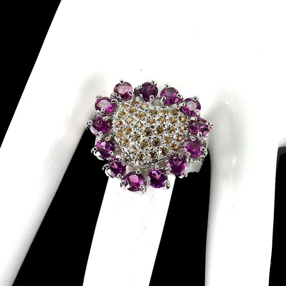 Anello in argento sterling 925 rotondo rodolite zaffiro cuore gemma gioielli 9 - Immagine 3 di 4