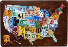 License Plate Map of the United States USA Metal Sign Home Living Room Porch Dec