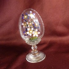 Franklin Mint Faberge Austria Crystal Egg on Pedestal-PURPLE Enamel Bouquet 5.5"