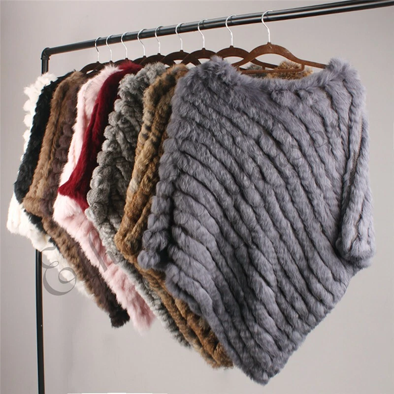 Genuine Rabbit Fur Poncho Vogue Vest Wrap Coat Shawl Y6 Newly Design Knitted