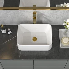 Vessel Sink Rectangular - 16X 12 Inch White Bathroom Sink above Counter Rectangl