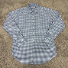 Peter Millar Shirt Mens Medium Blue White Gingham Stretch Button Up Long Sleeve