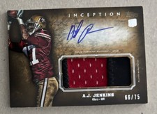 2012 TOPPS INCEPTION ROOKIE JUMBO PATCH AUTOGRAPH AJ JENKINS AUTO #’D 66/75
