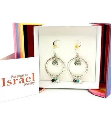 Passage To Israel Jewelry Sterling Silver Earrings Garnet Pearl Turquoi Elephant