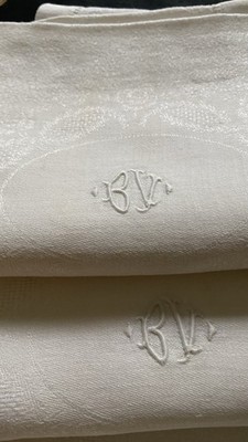 French Set 12 White Antique Napkins Monogramed (BV)hemstitch Linen Napkins 21x24