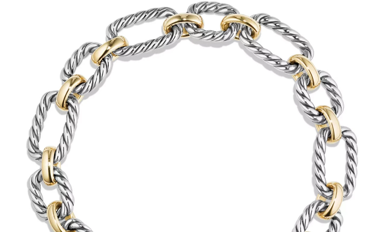 DAVID YURMAN 18K GOLD SS LARGE CUSHION LINK TOGGLE CLASP BRACELET.