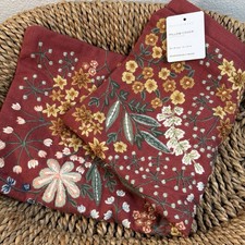 POTTERY BARN JOLIE FLORAL EMBROIDERED PILLOW COVER 20" SQ RED MULTI