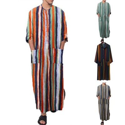 Brandneu Herren Morgenmantel Lang Kleid Kleidung Baumwolle Mode Saudi Einfarbig Arabisch