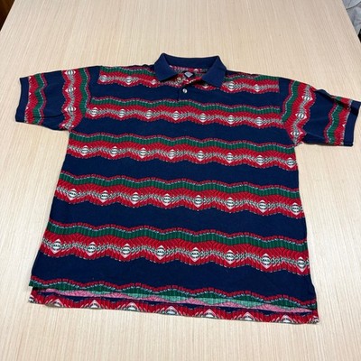 Vintage Tabasco Polo aop Hot Sauce Shirt Large men's golf 90s abstract striped