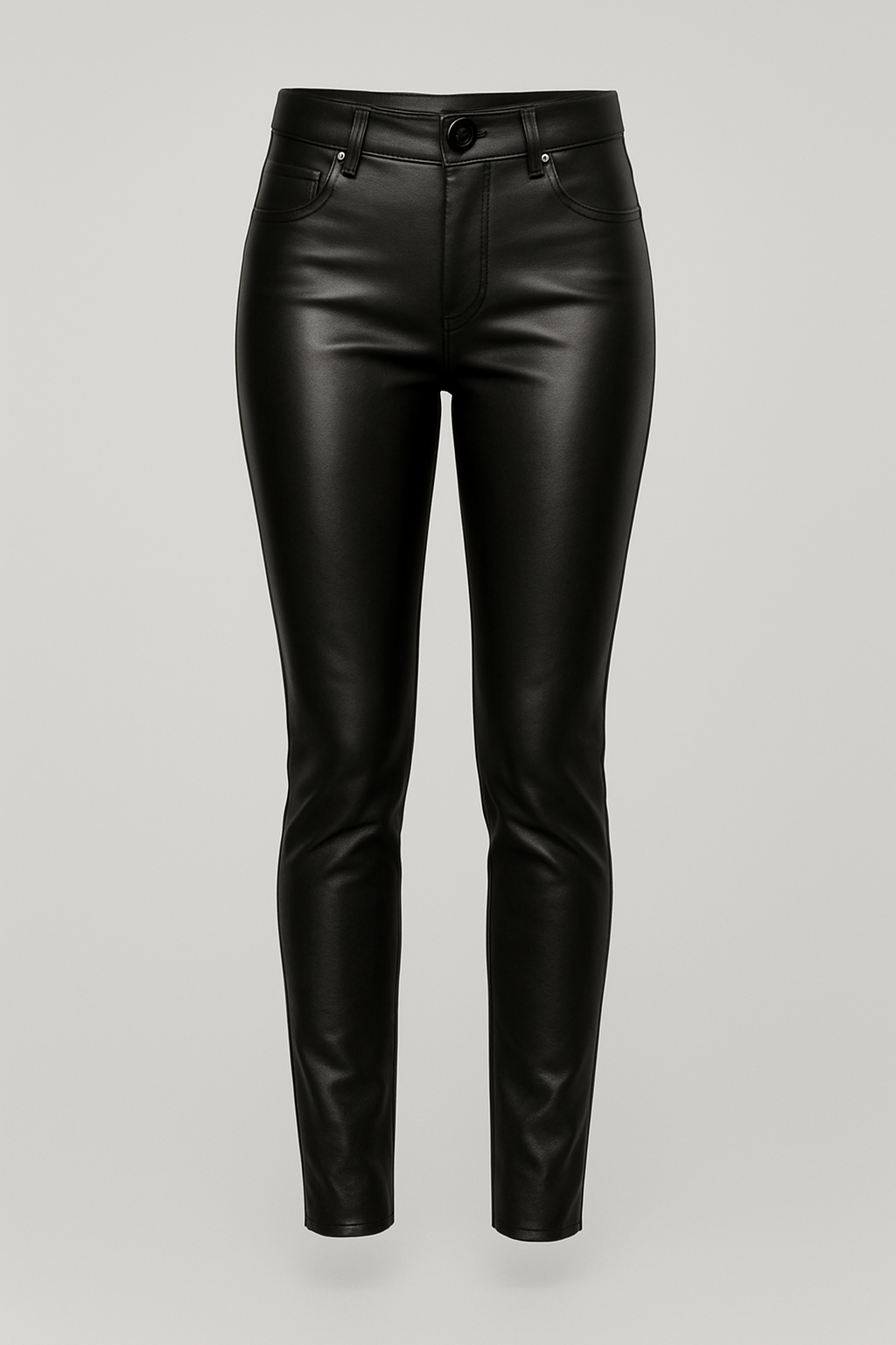 Women’s Genuine Lambskin Black Leather Pants – Slim Fit High with Pockets