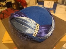 1950s Blue Fascinator Hat Mesh Satin Broach