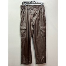 American Eagle Cargo Pants Women 10 Brown Faux Leather High Rise Straight Leg