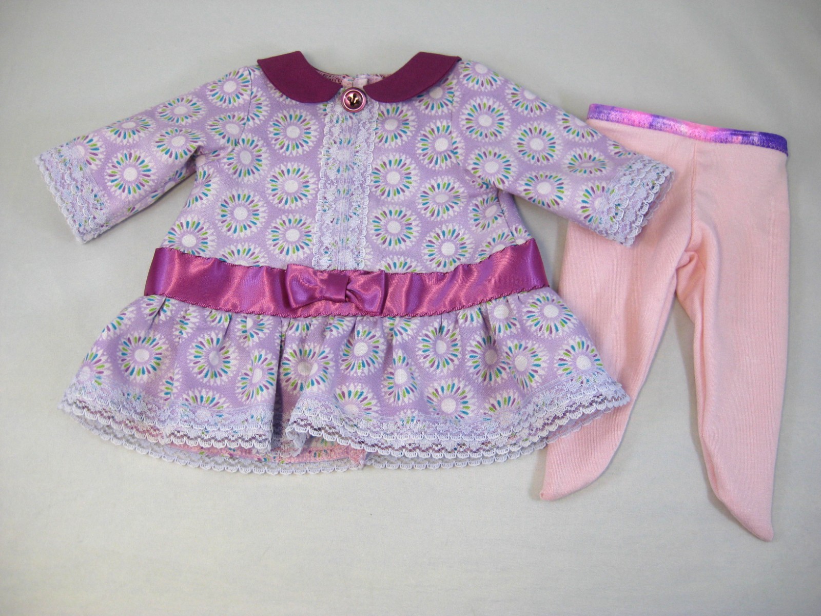 12"-14" Baby Doll Purple Dress and Pink Tights