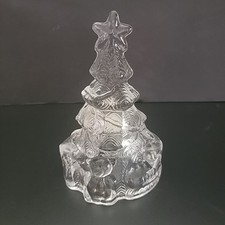 Vtg Celebrations Crystal Clear Glass Christmas Tree Votive Candle Holder TAIWAN