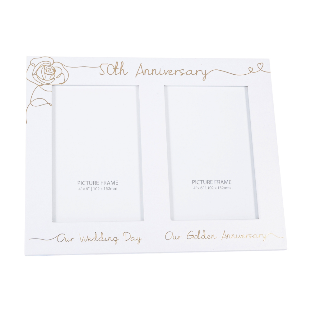 Beautiful Double Picture Frame for 50th Wedding Anniversary - Gold Foil Text ...