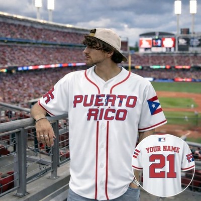 Custom Puerto Rico Baseball Jersey 3D Flag Name Number Button