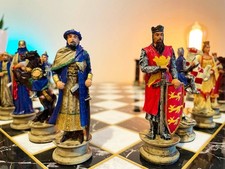 Crusaders Chess Set Handmade Wooden Board 14.5" Hand Painted & Christmas Gift 🎁