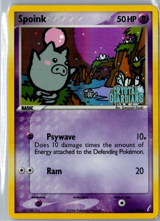 Spoink 62/100 Pokemon Card TCG EX Crystal Guardians Reverse Holo Stamped NM