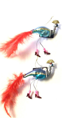 2x Feder Pfau Vögel in High Heels Mode Baumbehang Deko Ornament