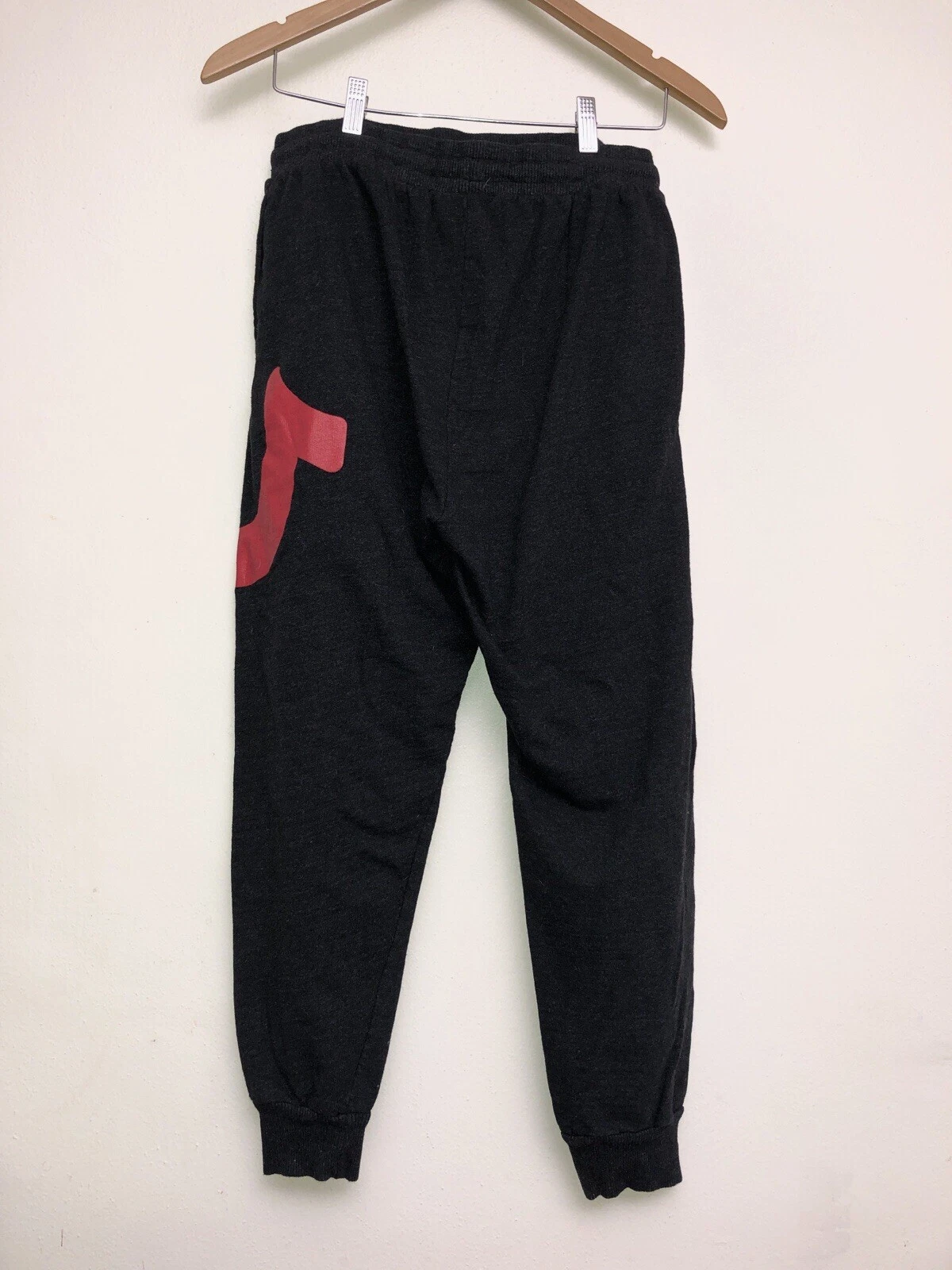 Black True Religion Mens Cotton Jogger Classic Red Logo Drawstring Sweatpants