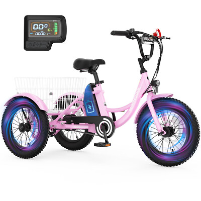 NAIZEA Pink 16 in Electric Tricycle for Kids Ages 6-12 Electric Bikes 250W Motor