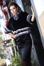 Empress Chinchilla Black Sheared Mink Jacket Shrug Bolero 3/4 Sleeves New Saks