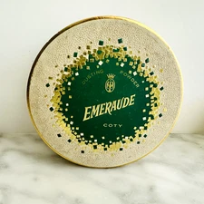 EMERAUDE by Coty Dusting Powder FULL 5.25oz 1950's MCM Beauty Collector Film Set
