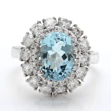 4.15 Carat Natural Blue Aquamarine and Diamonds in 14K Solid White Gold Ring
