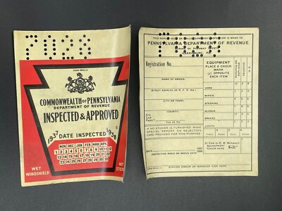 1937-1938 Pennsylvania Inspection Sticker Pa Vtg Car Truck UNISSUED Antique Ford