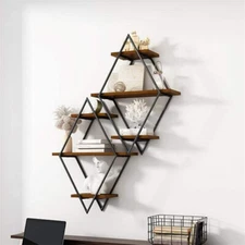 Rustic Wood Floating Shelves Decorative Wall Shelf Bathroom Kitchen Office Room