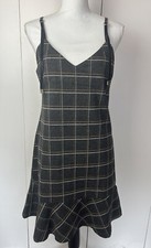 Puella Women’s Plaid Ruffle Leather Straps Casual Dress V-neck Size 36 (4-6)