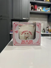 Lucky You Cat Chinese Take Out Ceramic Ramen Noodle Bowl and Chopsticks