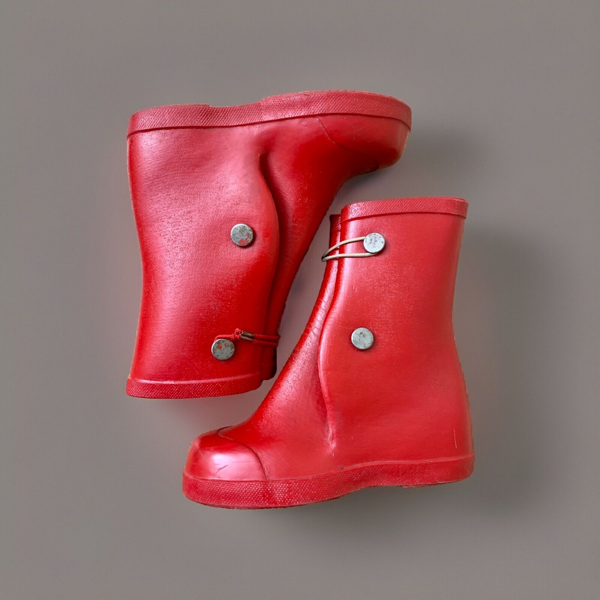 VINTAGE NOS PARIGI 1960's Child RED RUBBER RAIN BOOTS SIZE 8 MADE