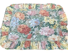 Single Vtg Croscill Pillow Sham Floral Ruffle Standard Yellow Green Pink Blue