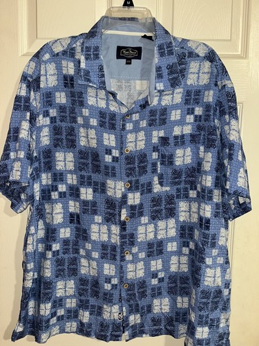 Nat Nast Short Sleeve Button Up Silk Blend Shirt Blue Print Men's Size 2XL - Picture 2 of 6