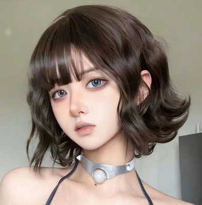 Wig short curly hair female air bangs natural fashion lazy wool curly short hair