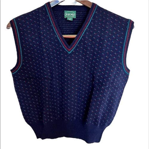 Vintage Izod 100% wool navy blue v-neck 