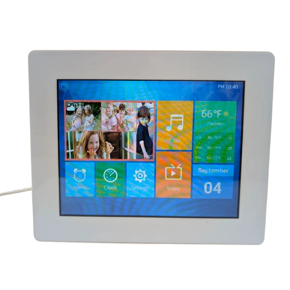 Aluratek 8" WiFi Digital Photo Frame White AWDMPF8BB Touchscreen LCD Display - Image 2 of 4
